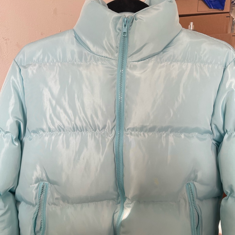 Blue puffer jacket